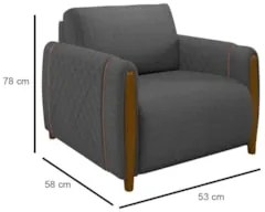 Conjunto Sofá 3 Lugares 223cm e Poltrona 98cm Amaranto Z32 Linho Cinza