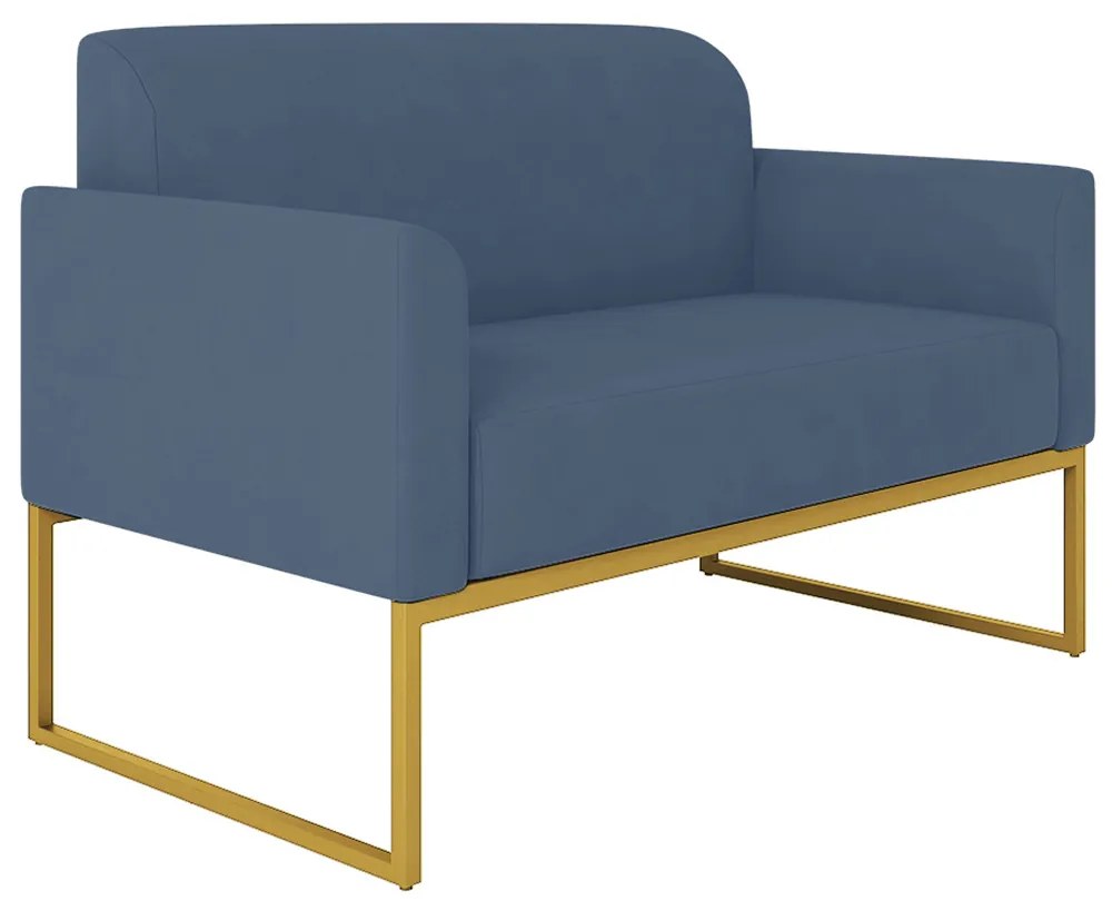 Poltrona Namoradeira Decorativa Isabella Base Industrial Suede Azul Marinho/Dourado G19 - Gran Belo