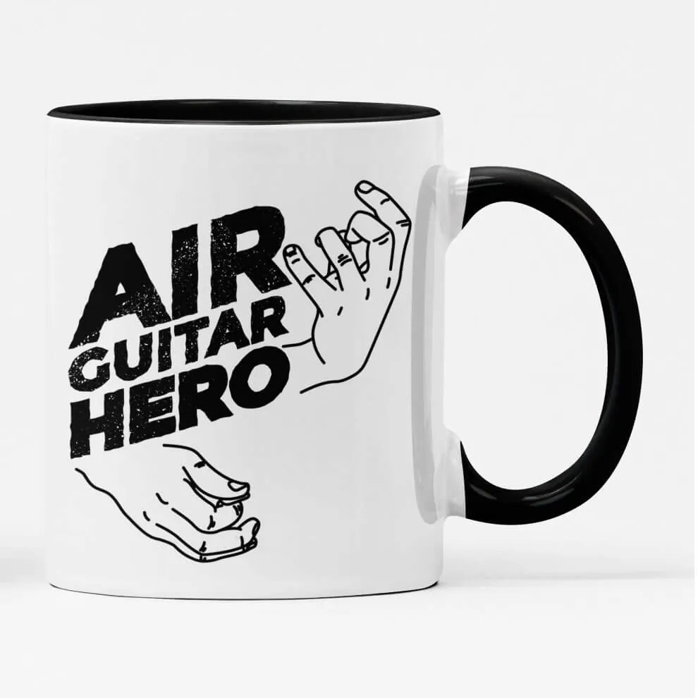 Caneca Air Guitar Hero Branca com Alça Preta