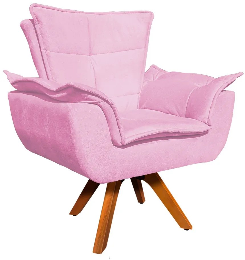 Poltrona Sala de Estar Giratória MM30 Opalla Suede D03 - D'Rossi - Rosa Bebê