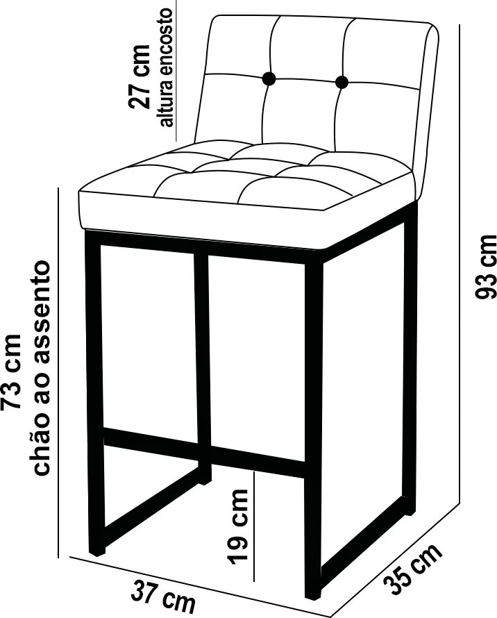Banqueta Cozinha Alta com Encosto Industrial Kit 2 Champanhe Lirina PU Whisky C05 - D'Rossi