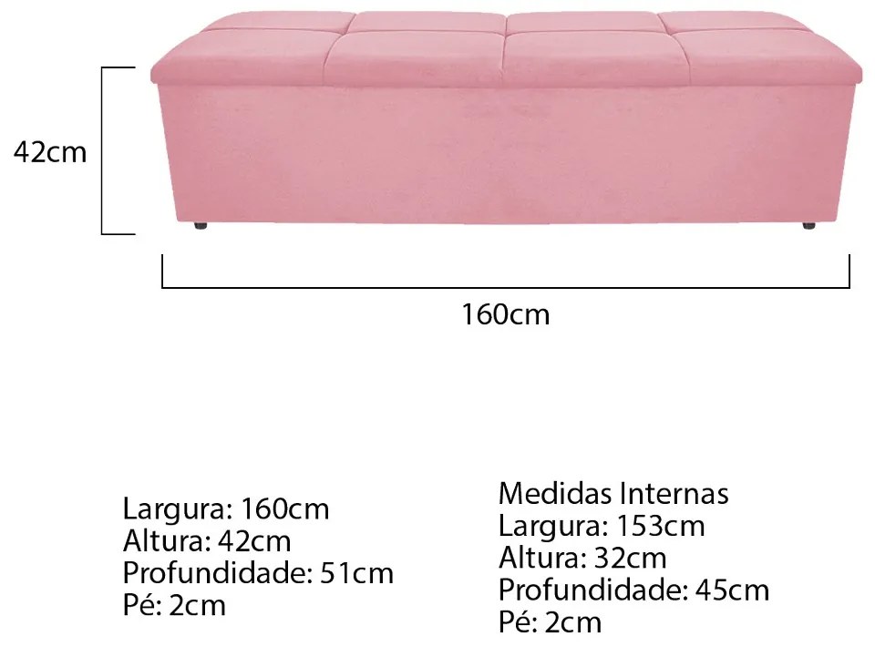 Calçadeira Munique 160 cm Queen Size Suede Rosa Bebê - ADJ Decor
