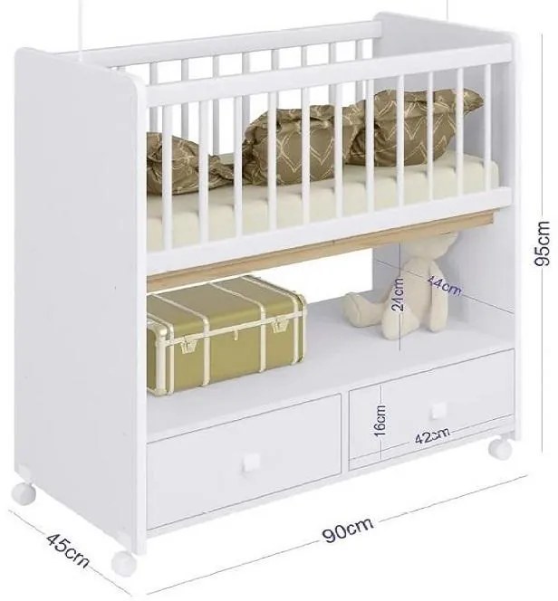 Mini Berço 2 Gavetas Com Colchão Moisés - Branco