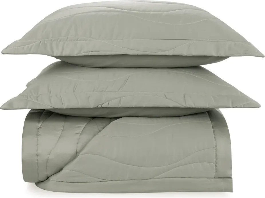 Colcha c/ Porta Travesseiros Trussardi 300 Fios Cetim Novara Pistacchio - Casal  Casal