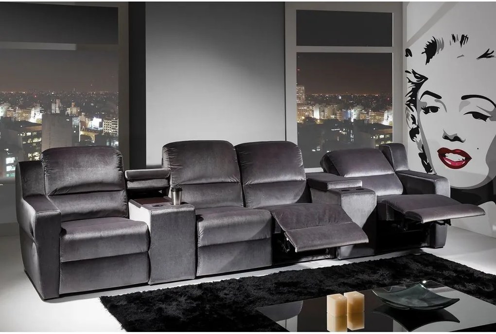 Sofá 4 Lugares Articulado / Reclinável - Concept 2079 Suede Preto