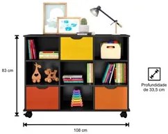 Kit 2 Nichos Organizadores com Rodízios Toys 3 Gavetas Q01 Preto/Color
