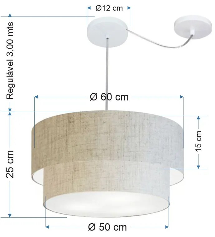 Lustre Pendente Cilíndrico Com Desvio Rustico Bege MJ-4368 Para Mesa de Jantar e Estar
