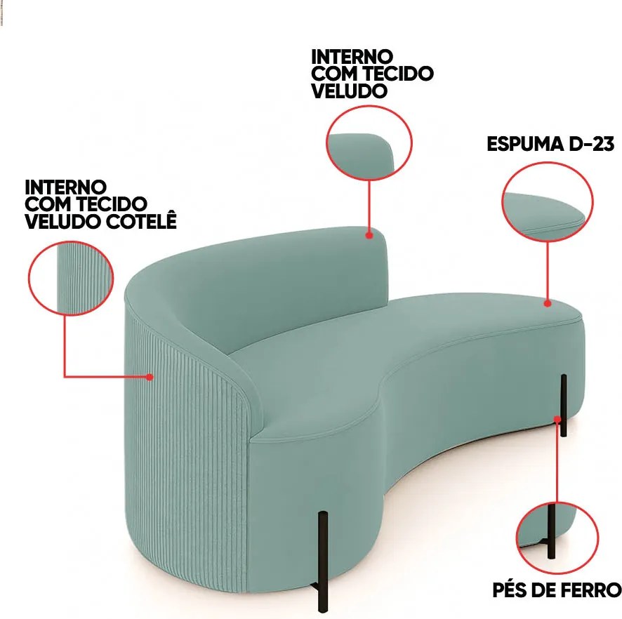 Sofá 4 Lugares Orgânico 220cm Pé Preto Morgan Veludo/Cotelê - Menta