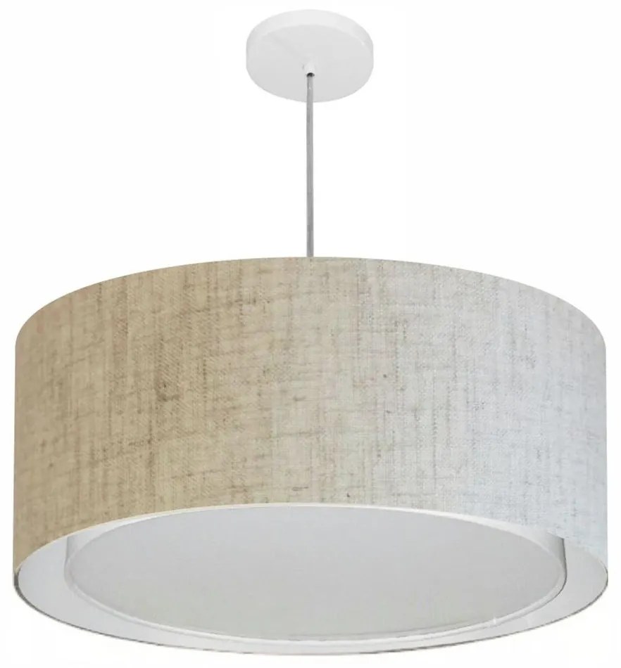 Lustre Pendente Cilíndrico Duplo Md-4298 Cúpula em Tecido 60x30cm Rustico Bege - Bivolt