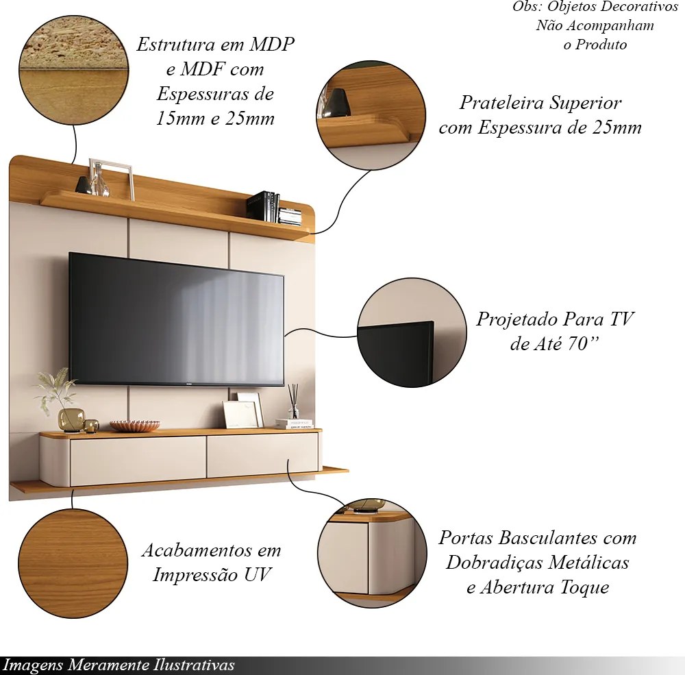 Home Painel Decorativo Suspenso Messier para TV até 70 Polegadas Off White/Cinamomo G26 - Gran Belo