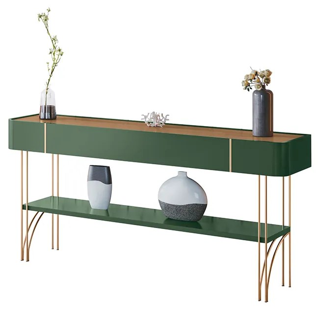 Aparador Decorativo Rennes MDP/MDF Pés de Aço Verde Pistache/Freijó G26 - Gran Belo