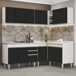 Armário de Cozinha Modulado de Canto 6 Peças CP30 com Pia Inox Branco/