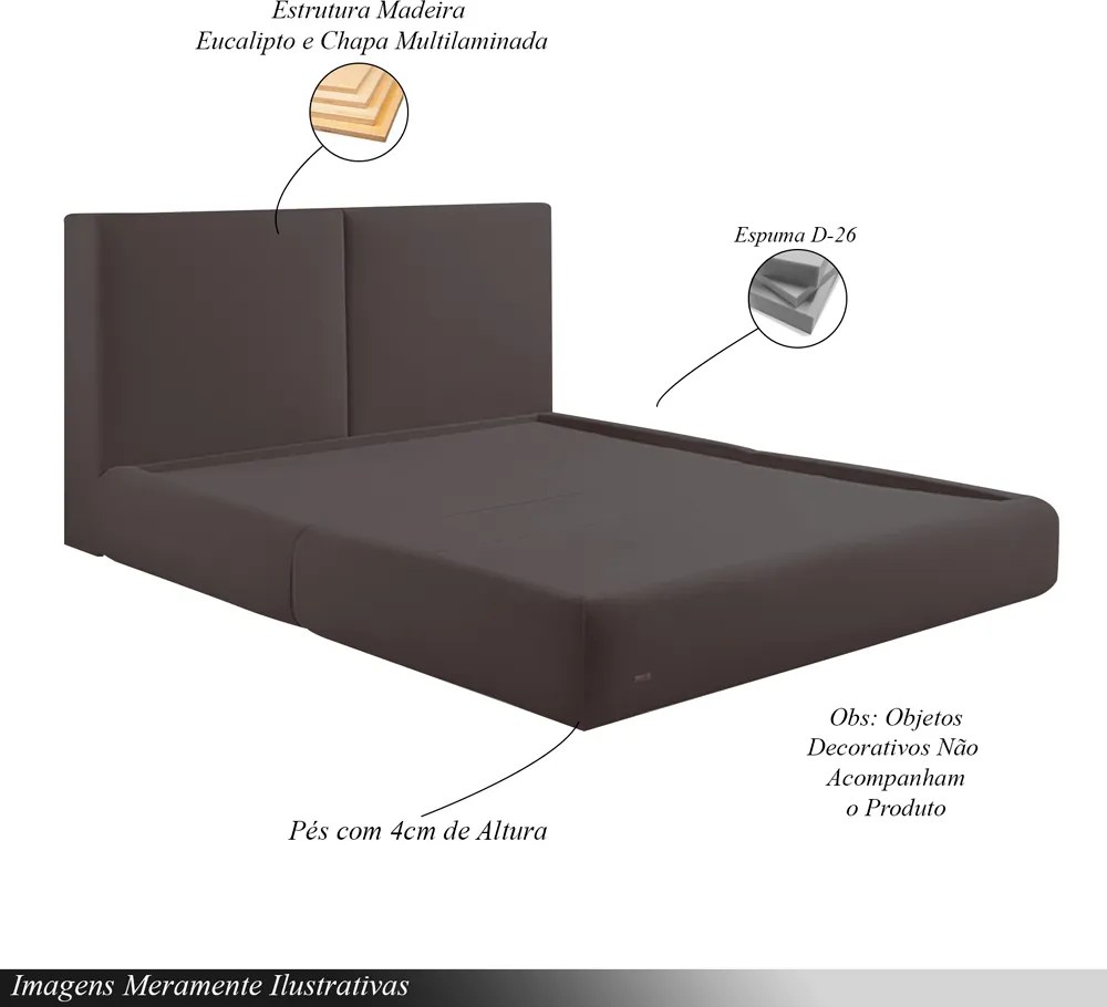 Cama com Cabeceira Elva Queen Base no Chão Veludo Luxo Marrom G92 - Gran Belo