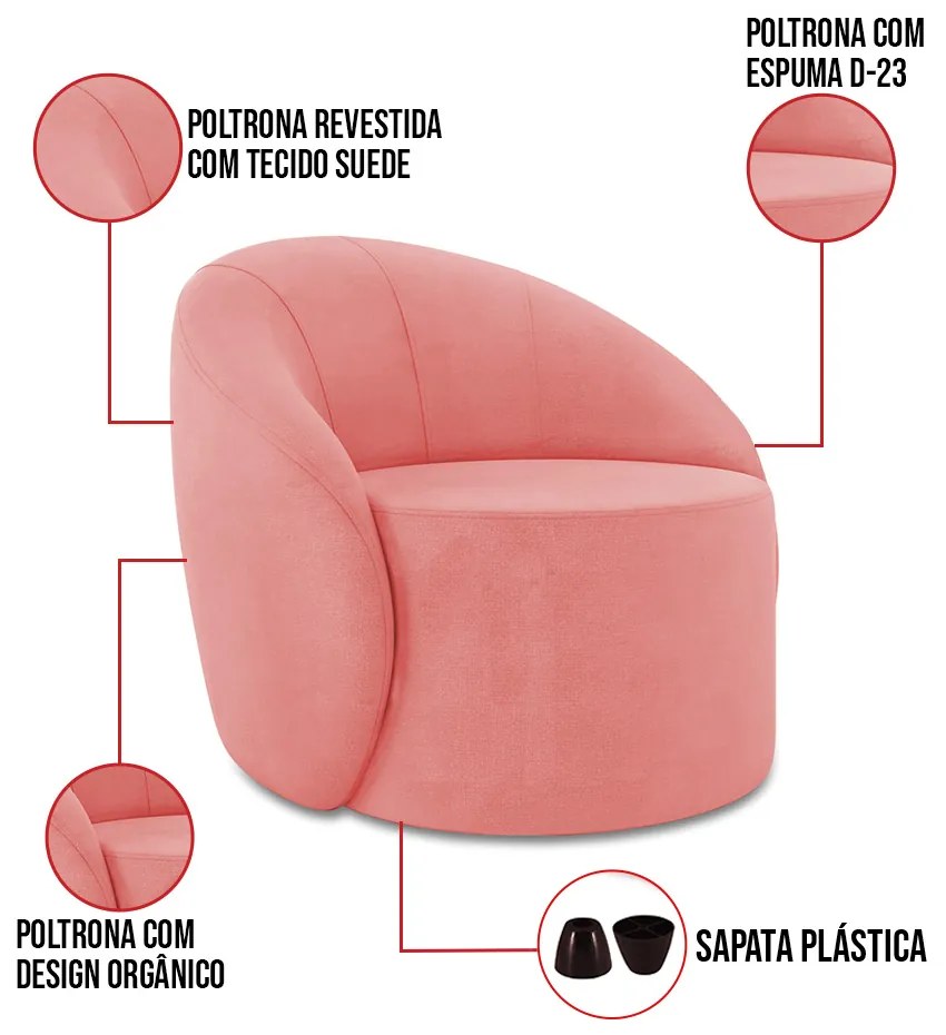 Sofá 4 Lugares Orgânico 220cm Morgan e Poltrona Lua Suede D03 - D'Rossi - Rose