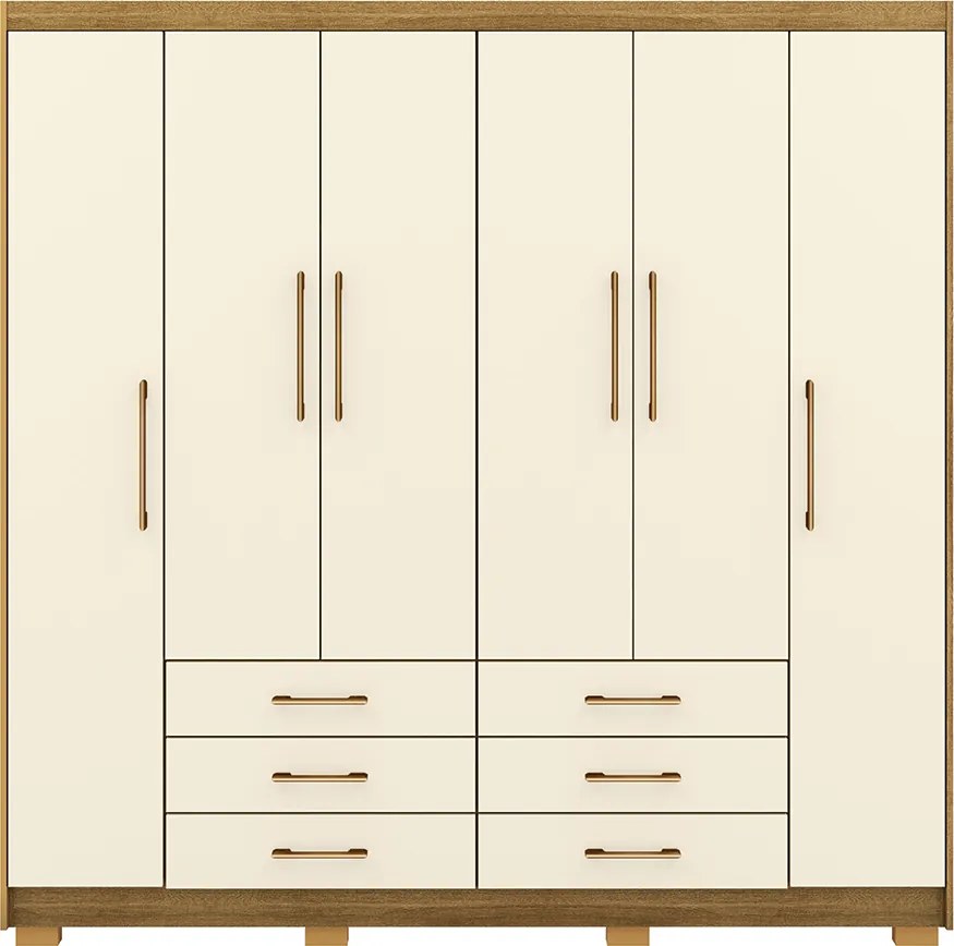 Guarda Roupa Dunas Casal 6 Portas de Bater 6 Gavetas MDF Nature/OffWhite G98 - Gran Belo