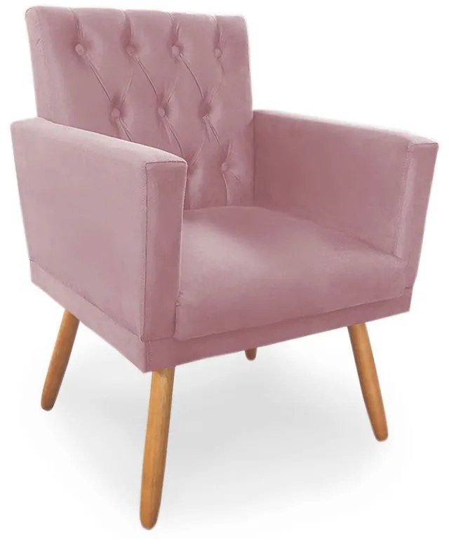 Kit 2 Poltronas Decorativas Clara Capitonê Pés Palito Suede Rosa - Sheep Estofados
