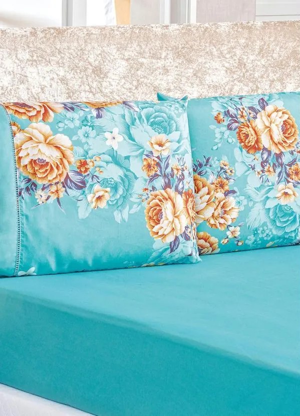 Jogo de Cama 200 Fios Azul Queen 3 Peças