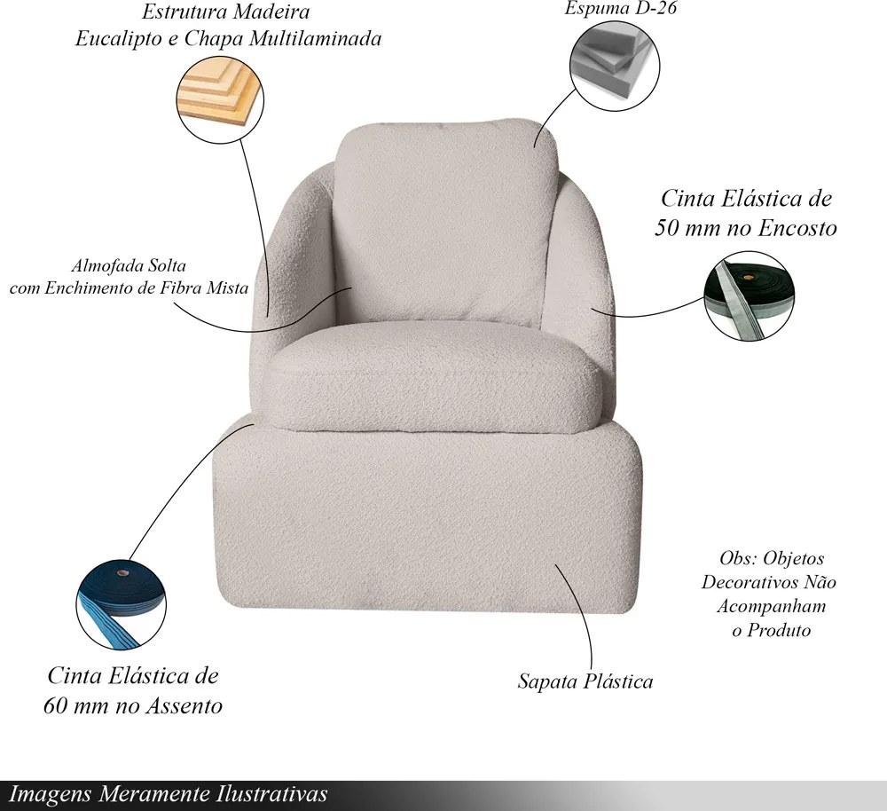 Kit 2 Poltronas Design Sala de Estar Califa Encosto Almofadado Bouclê Branco G92 - Gran Belo