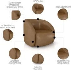 Sofá 3 Lugares Orgânico 288cm e Poltrona Zion Z32 Sintético Caramelo -