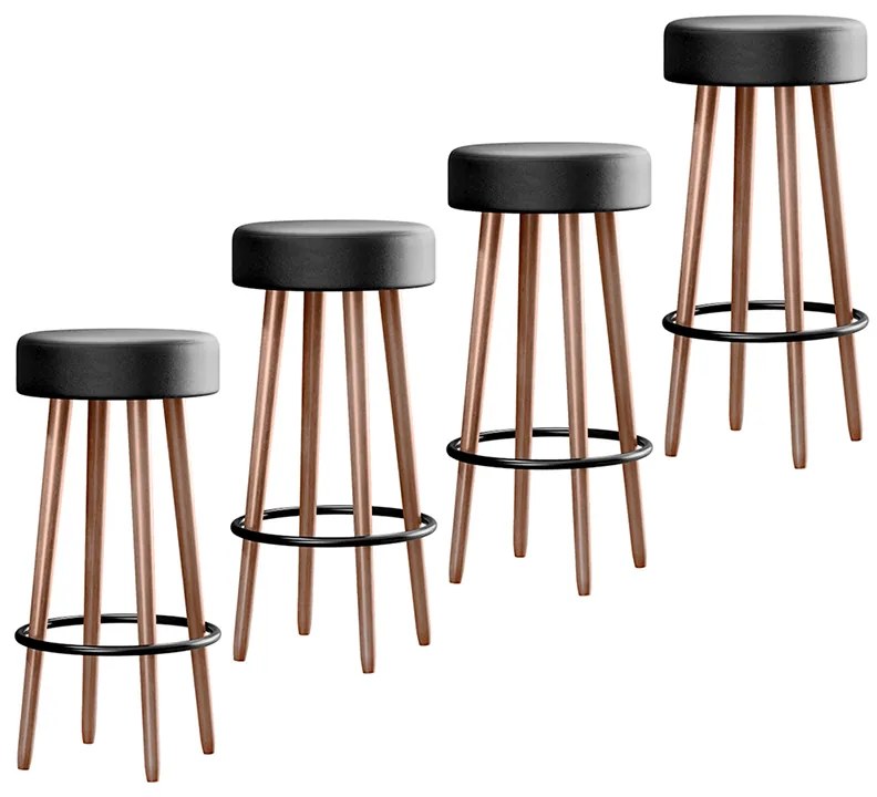 Kit 4 Banquetas Redondas Berlin Pés Palito Corano Preto - Sheep Estofados - Preto