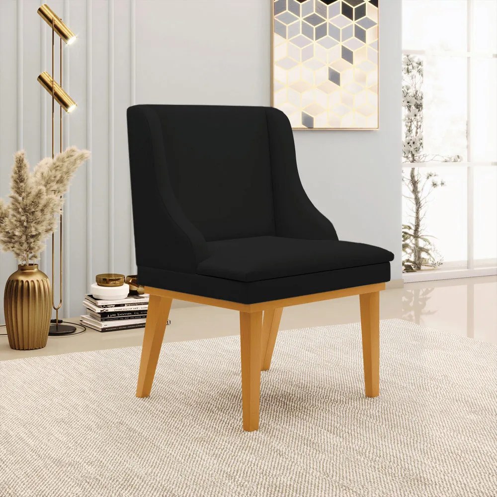 Kit 5 Cadeiras Decorativas Sala de Jantar Base Fixa de Madeira Firenze Linho Preto/Castanho G19 - Gran Belo
