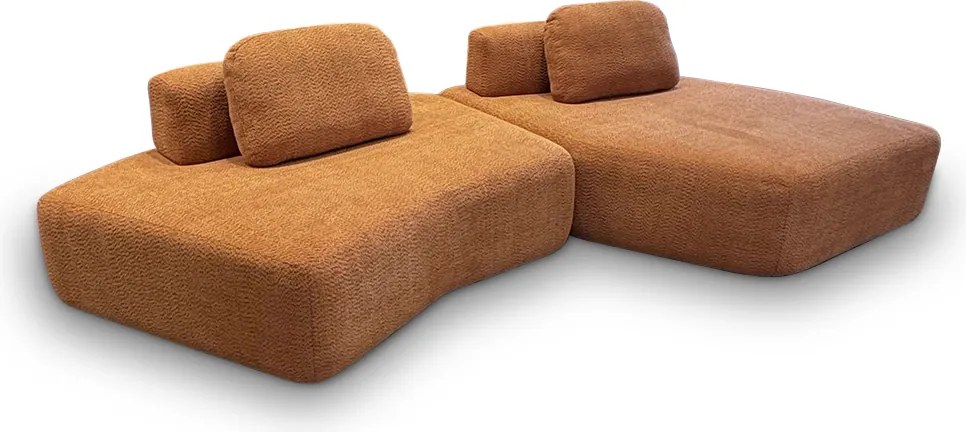 Sofá Ilha Sala de Estar Modulado Dakota com Chaise Encosto Almofadas Soltas Bouclê Rústico Terracota G33 - Gran Belo