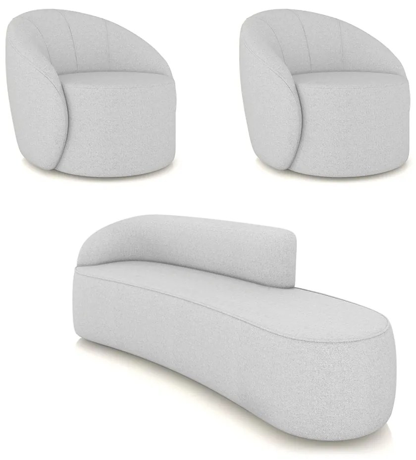 Sofá 4 Lugares Orgânico 220cm Morgan e 2 Poltronas Lua Linho D03 - D'Rossi - Cinza