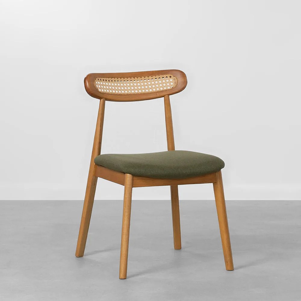 Cadeira Dalí Palha Larga - Verde Pesto - Cadeira Dalí Encosto Palha - Verde Pesto