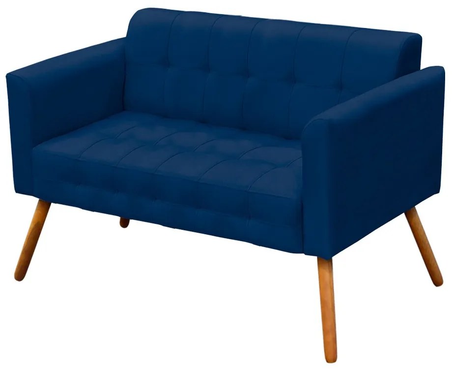 Kit 01 Namoradeira e 02 Poltronas Giratória Elisa Suede Base Madeira MM30 D'Rossi - Azul Marinho