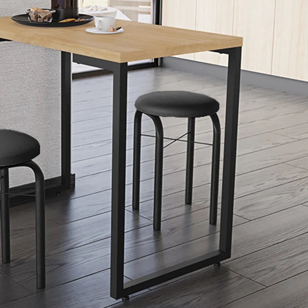 Mesa de Cozinha Industrial Porto Natural 120 cm com 02 Banquetas Manu Corino Preto - D'Rossi