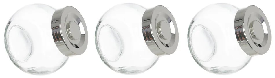 Kit 3 Porta Temperos em Vidro com Tampa Metálica Prata 170ml - D'Rossi