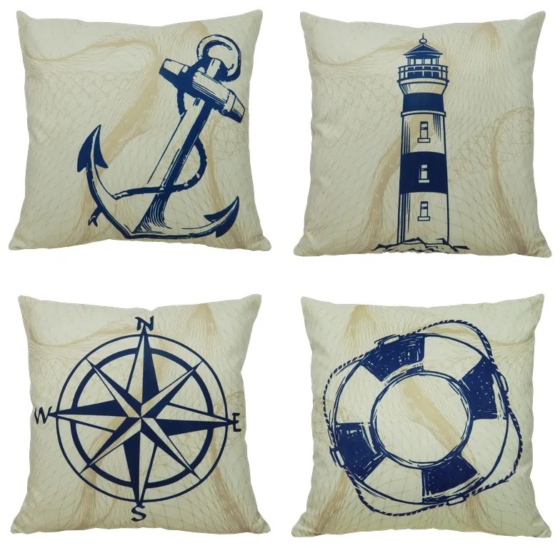 Almofada Marine Tons Amarelo com Azul 45x45cm - Rosa dos Ventos - Com Enchimento