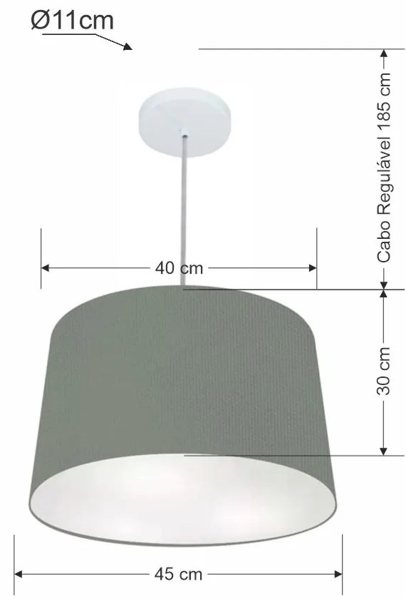 Lustre Pendente Cone Md-4156 Cúpula em Tecido 30/45x40cm Cinza Escuro - Bivolt