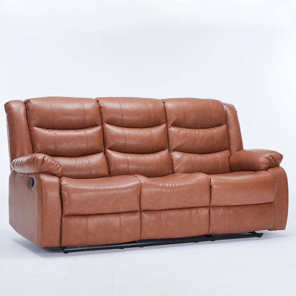 Poltrona 3 Lugares Porta Copos Reclinável Hollywood Manual Aquecimento Massagem PU Caramelo G94 - Gran Belo