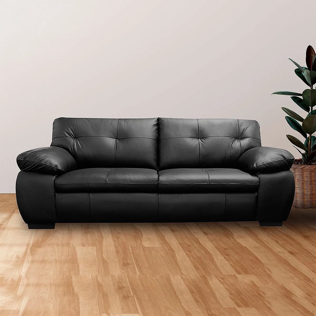 Sofá de Couro 3 Lugares Texas 208cm M06 Cor Preto 450 - ADJ DECOR