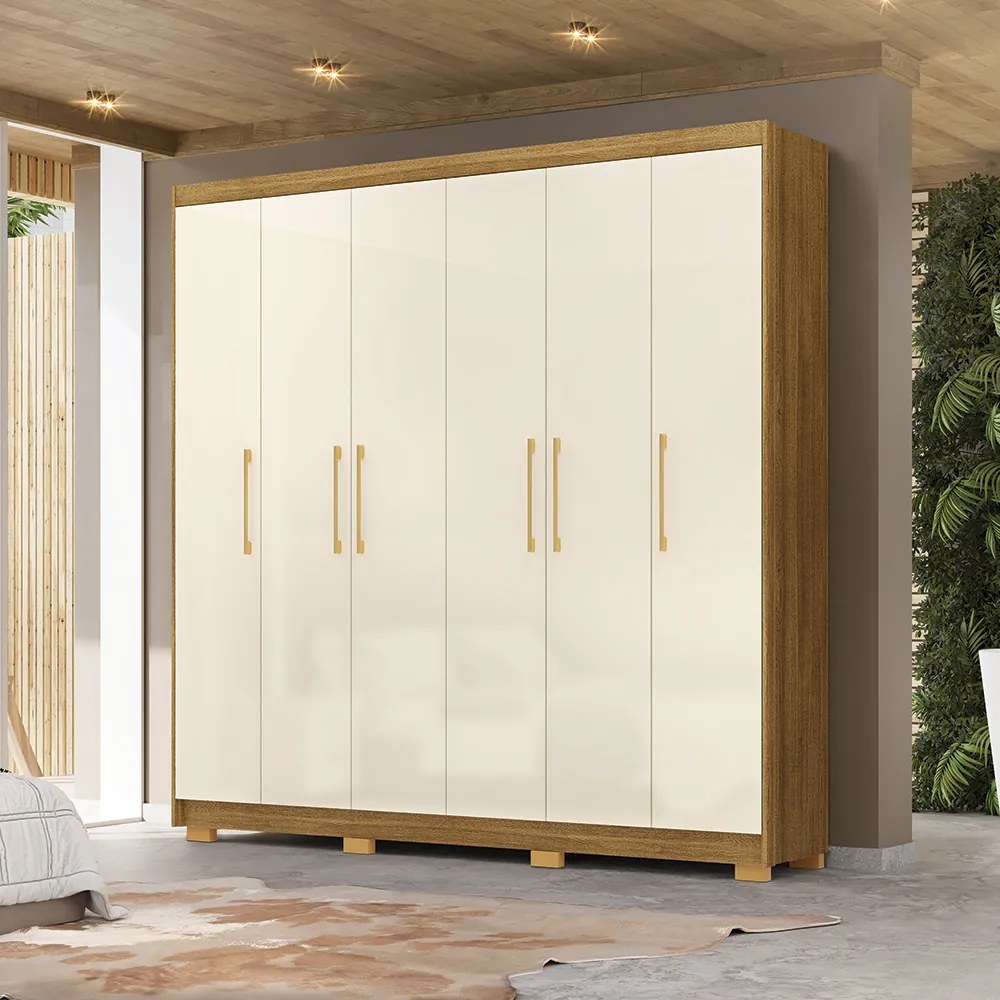 Guarda Roupa Casal Forest 6 Portas Bater 6 Gavetas com Cabideiros Ajustáveis MDF Nature/OffWhite G98 Gran Belo