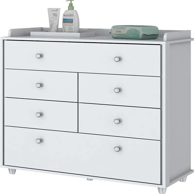 Cômoda Para Quarto Infantil Pão de Mel 6 Gavetas - Branco