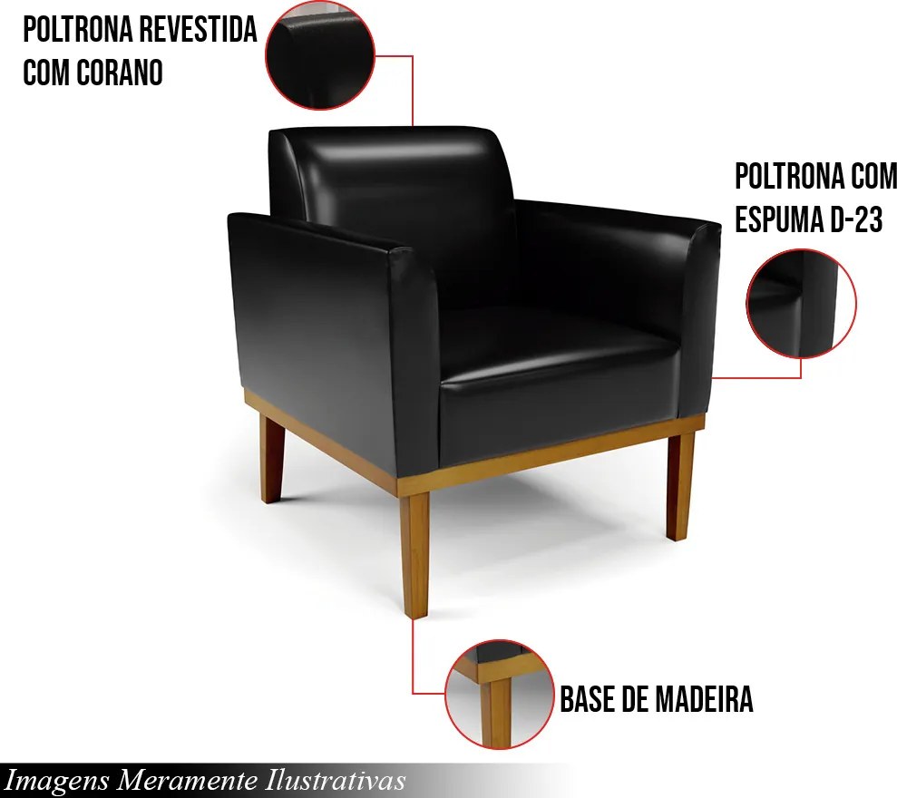 Poltrona Decorativa Isabella Pés Fixo em Madeira Castanho PU Preto Brilho G19 - Gran Belo