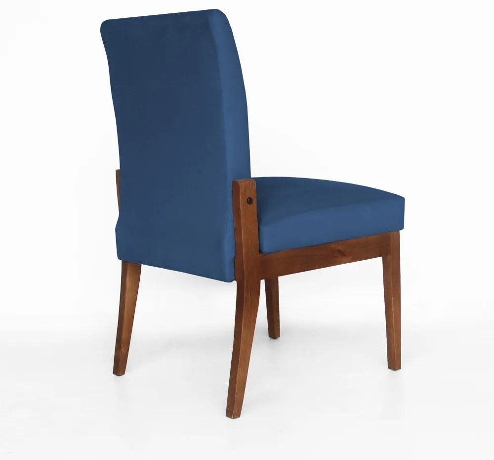 Cadeira De Jantar Aurora Base Madeira Maciça Estofada Suede Azul Marinho