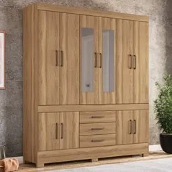 Guarda Roupa Casal 10 Portas 2 Com Espelho Elite 3 Gavetas New Murano