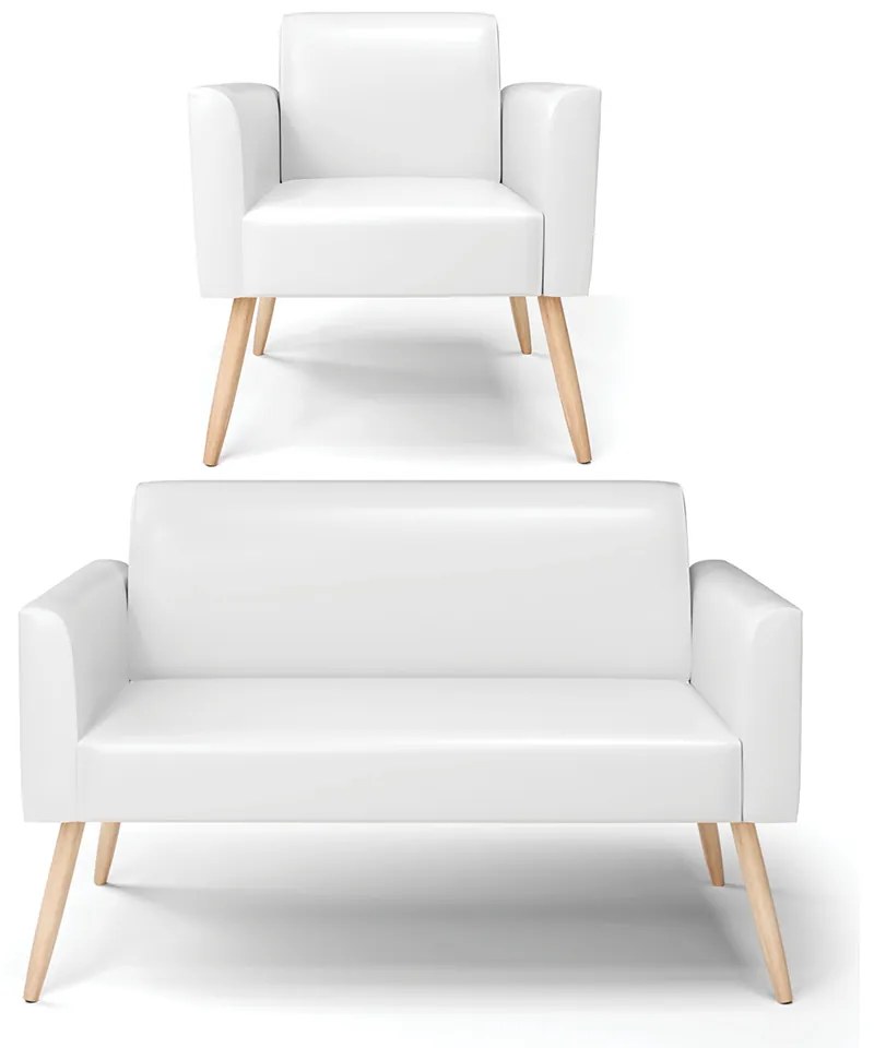 Sofá Namoradeira com Poltrona Pés Palito Natural Marisa Corano D03 - DRossi - Branco