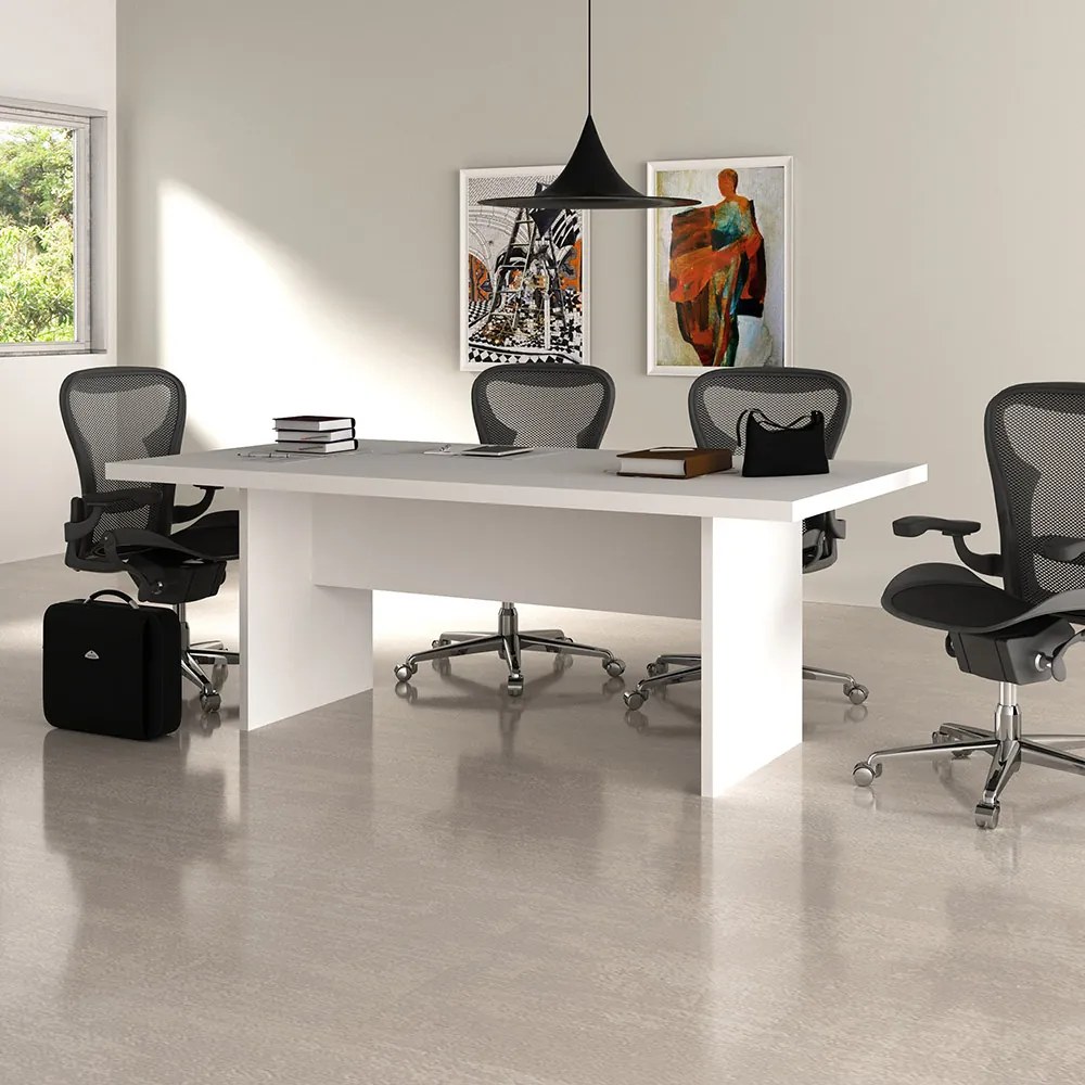 Mesa de Reunião para Escritório Home Office ME4119 MDP Rustico Branco G69 - Gran Belo