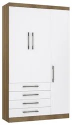 Guarda Roupa Solteiro 132cm 3 Portas 4 Gavetas Delphi Avelã/Branco L01