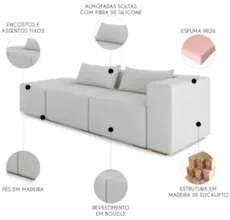 Sofá 5 Lugares 363cm Com Puff Esquerdo Fay Bouclê Cinza Z55 - Mpozenat