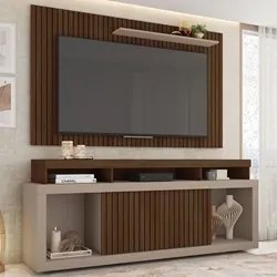 Rack Bancada Com Painel Para TV 65 Pol. Ripado Krome C01 Fendi/Havana