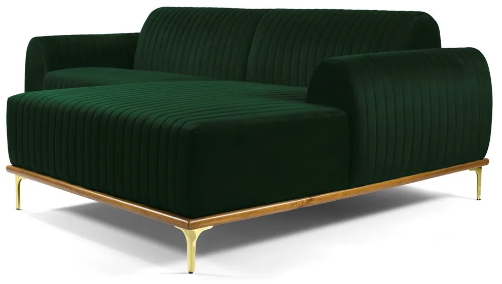 Sofá 3 Lugares Lisboa D07 com Chaise Direita 230cm Veludo Esmeralda - D'Rossi