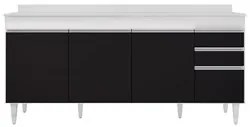 Balcão Gabinete 180cm com Tampo Dallas Branco/Preto - Lumil