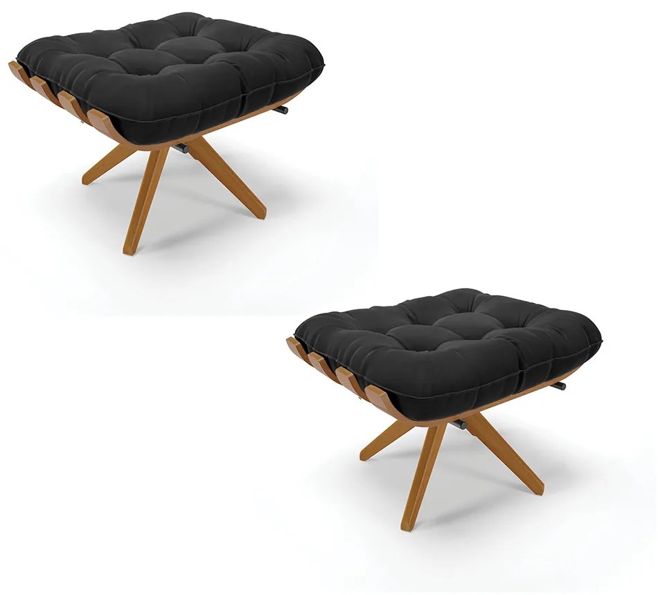 Puff Giratório Costela kit 2 Suede Preto Base de Madeira MA30 M11 - D'Rossi