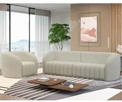 Sofá Decorativo 4 Lugares 332cm e Poltrona Meris M22 Boucle Cru - Mpoz