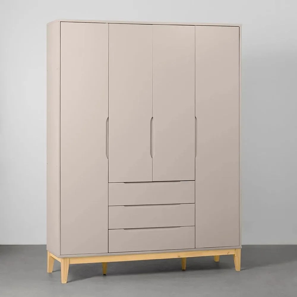 Guarda-Roupa Elfe 4 Portas e 3 Gavetas com Pés Square Natural – Areia Fosco